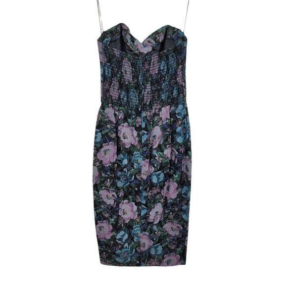 Vtg 80's Womens Dress Set Strapless Smocked Sweetheart Faux Wrap Floral Blk XS - Picture 12 of 13